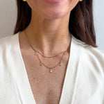 Multi Layer Necklace with Beaded Chain and Drop Rhinestone Charms in 18K Gold Plated Steel - Love and Lee Apparel
