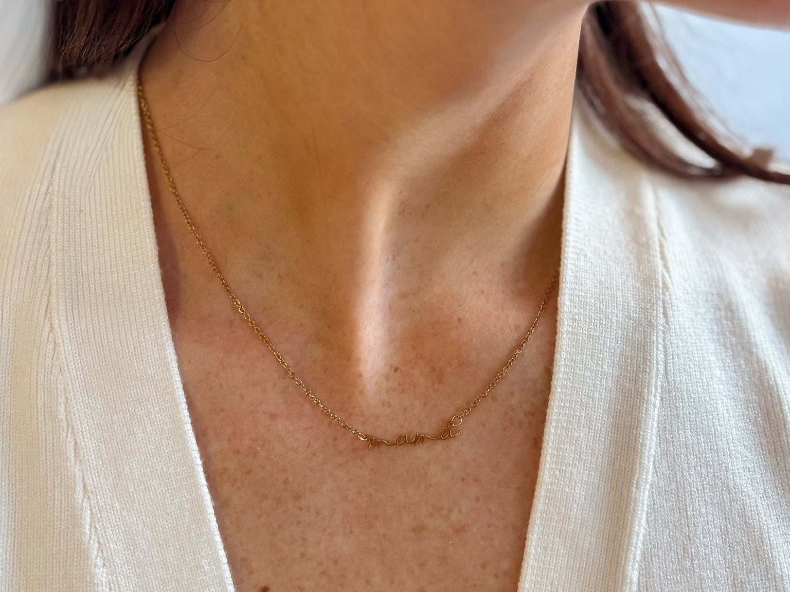 MAMA Cursive Style 18K Gold Dipped Necklace with Dainty Chain - Love and Lee Apparel