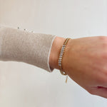 Tennis Bracelet with Braided Chain - links and Emerald Cut Rhinestones - 18K Gold Plated - Love and Lee Apparel