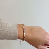 Tennis Bracelet with Braided Chain - links and Emerald Cut Rhinestones - 18K Gold Plated - Love and Lee Apparel