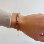 Tennis Bracelet with Braided Chain - links and Emerald Cut Rhinestones - 18K Gold Plated - Love and Lee Apparel