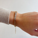 Tennis Bracelet with Braided Chain - links and Emerald Cut Rhinestones - 18K Gold Plated - Love and Lee Apparel