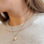 Geometric Oval Shaped Pendant Necklace with Rose Quartz 18K Gold Plated - Love and Lee Apparel