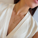 Double Layered Dainty Chain Necklace with Starburst & Rhinestone Pendant - 18K Gold Plated - Love and Lee Apparel