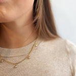 Beaded Chain Necklace with Drop Rhinestone Charm - 18K Gold Plated Steel - Love and Lee Apparel