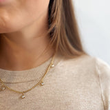 Beaded Chain Necklace with Drop Rhinestone Charm - 18K Gold Plated Steel - Love and Lee Apparel