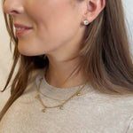 Beaded Chain Necklace with Drop Rhinestone Charm - 18K Gold Plated Steel - Love and Lee Apparel