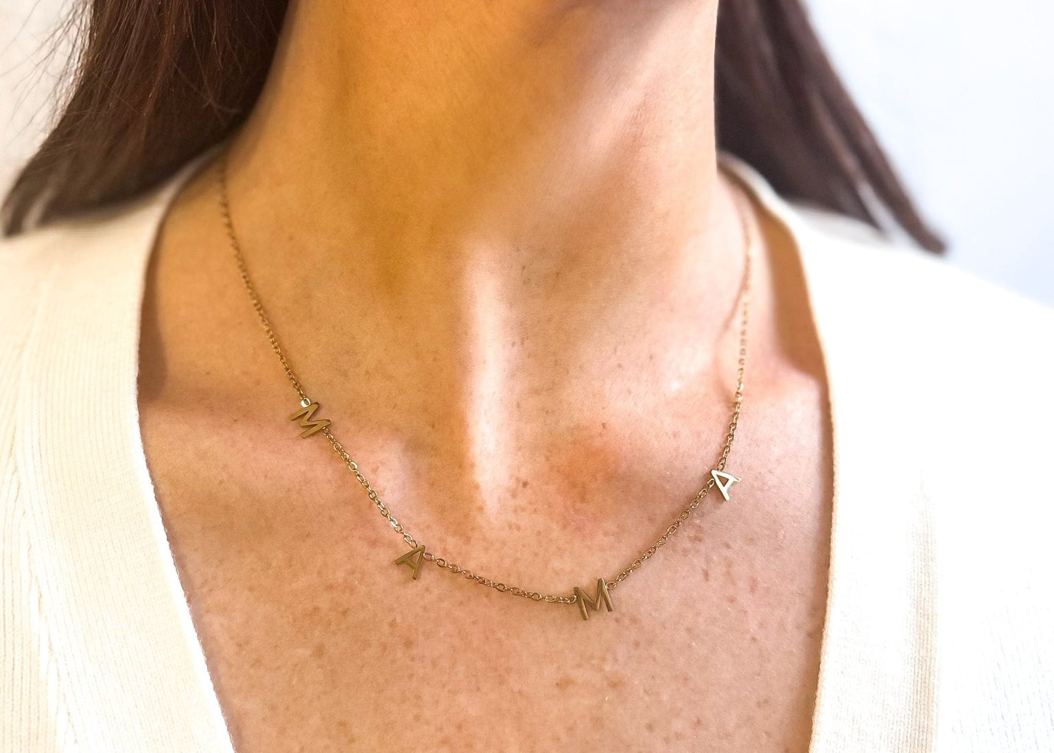 MAMA Block Letter Style 18K Gold Dipped Necklace with Dainty Chain - Love and Lee Apparel