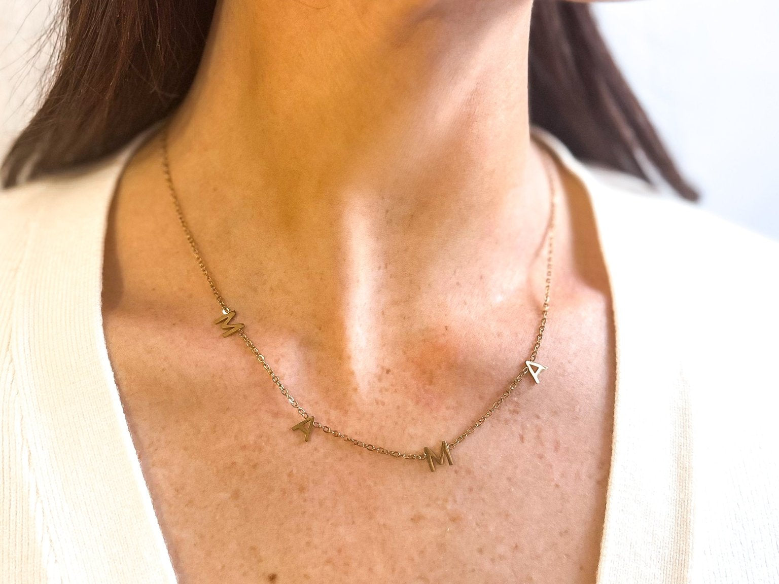 MAMA Block Letter Style 18K Gold Dipped Necklace with Dainty Chain - Love and Lee Apparel