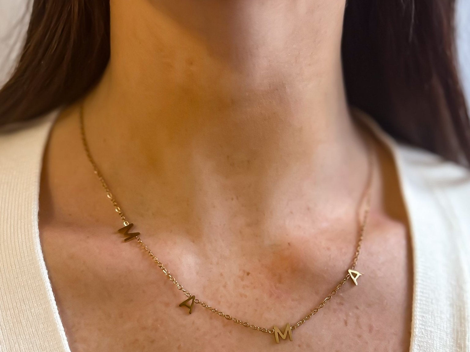 MAMA Block Letter Style 18K Gold Dipped Necklace with Dainty Chain - Love and Lee Apparel