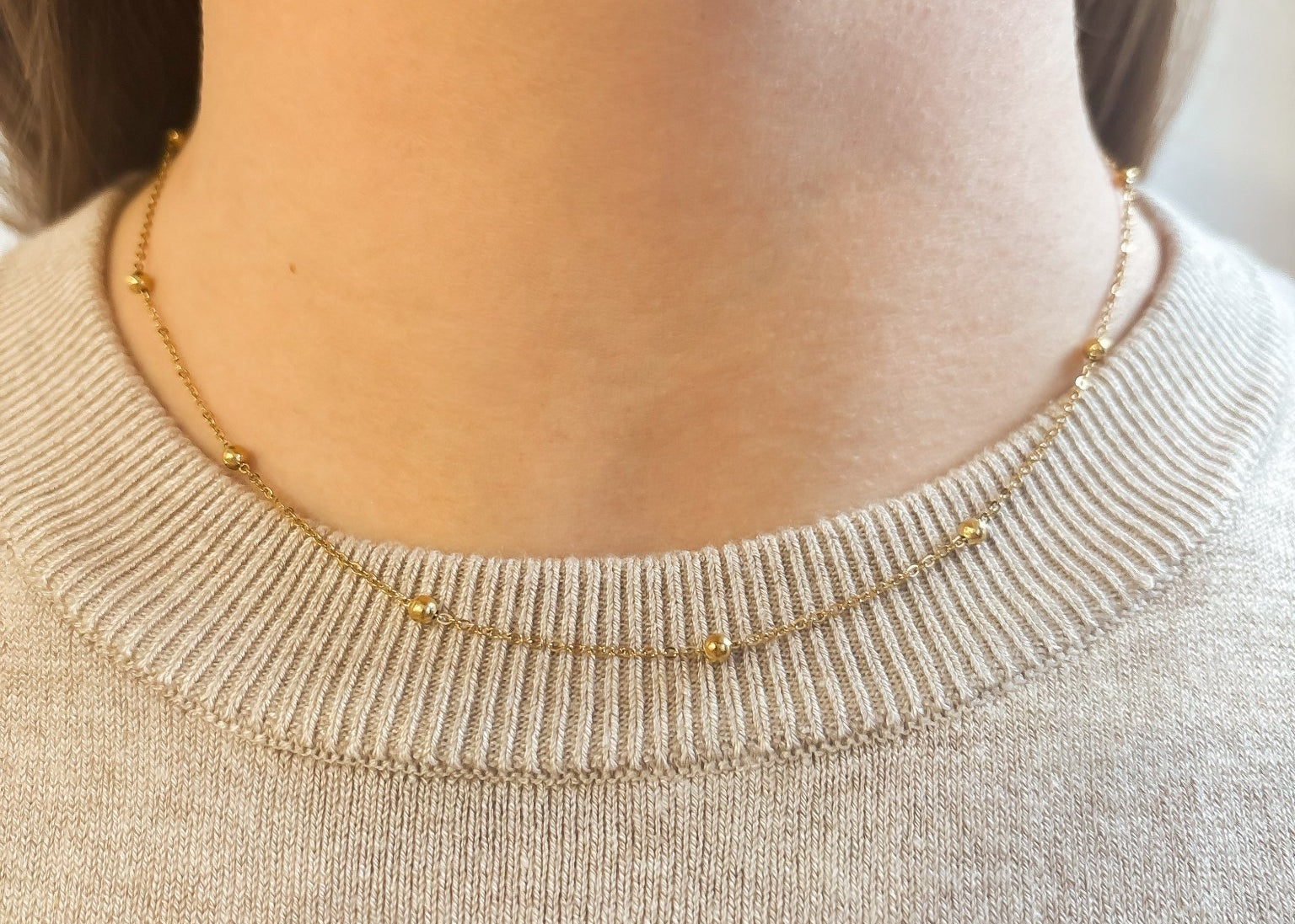Dainty Beaded Chain Necklace - 18K Gold Plated Steel - Love and Lee Apparel
