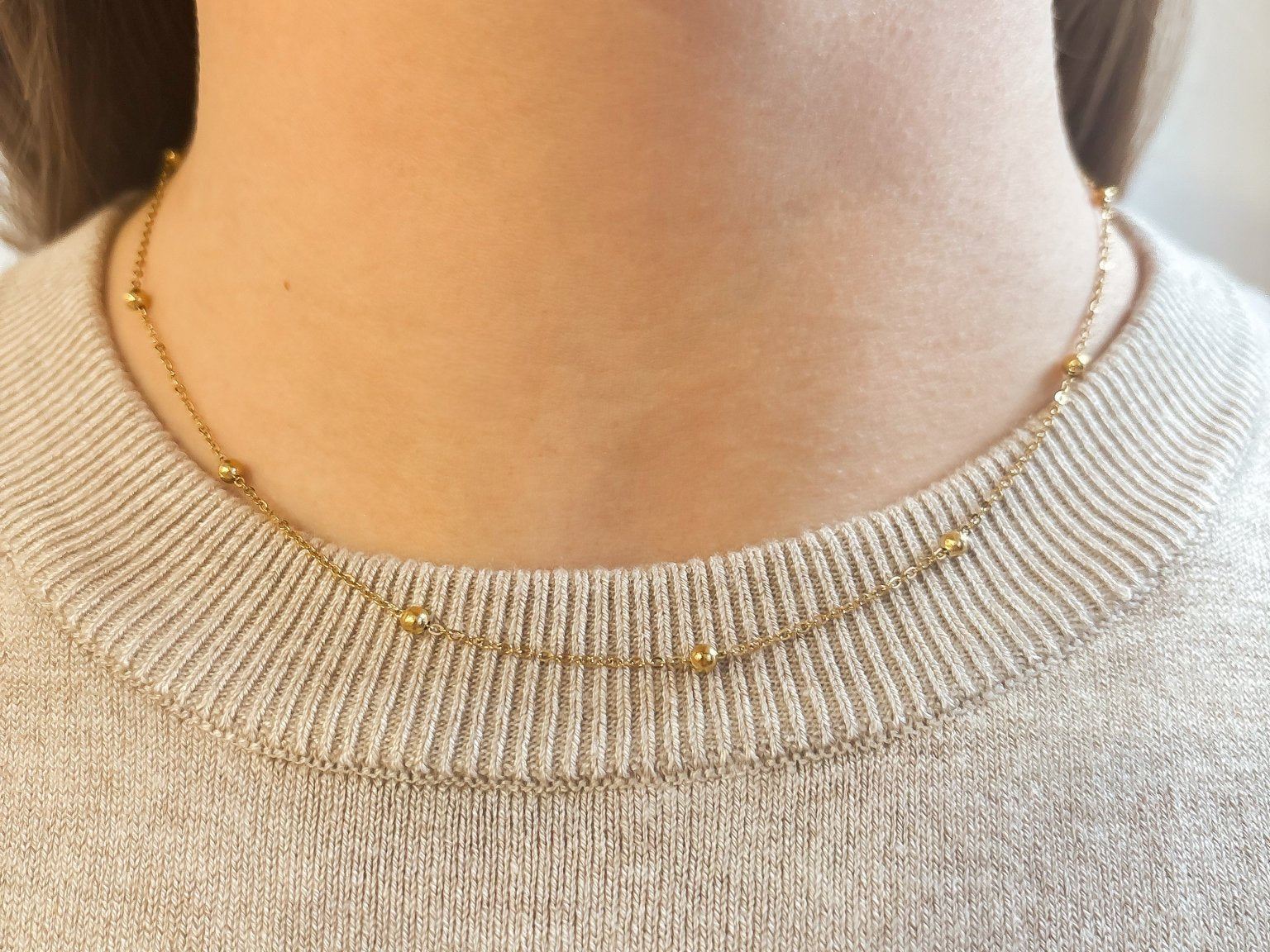 Dainty Beaded Chain Necklace - 18K Gold Plated Steel - Love and Lee Apparel