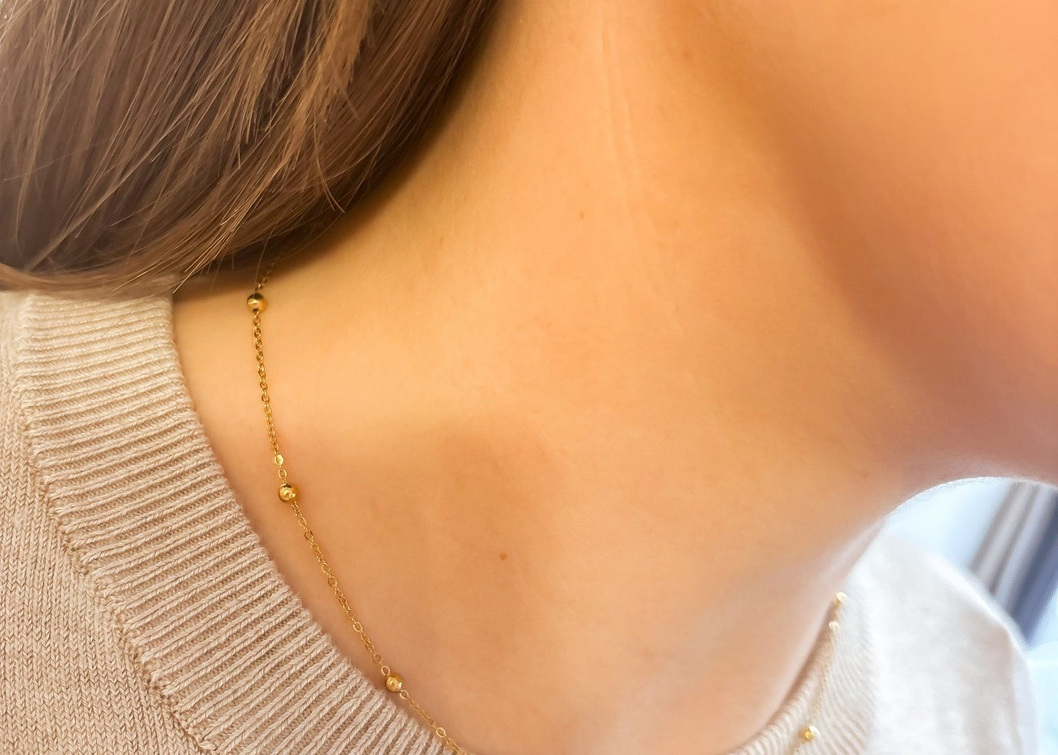 Dainty Beaded Chain Necklace - 18K Gold Plated Steel - Love and Lee Apparel