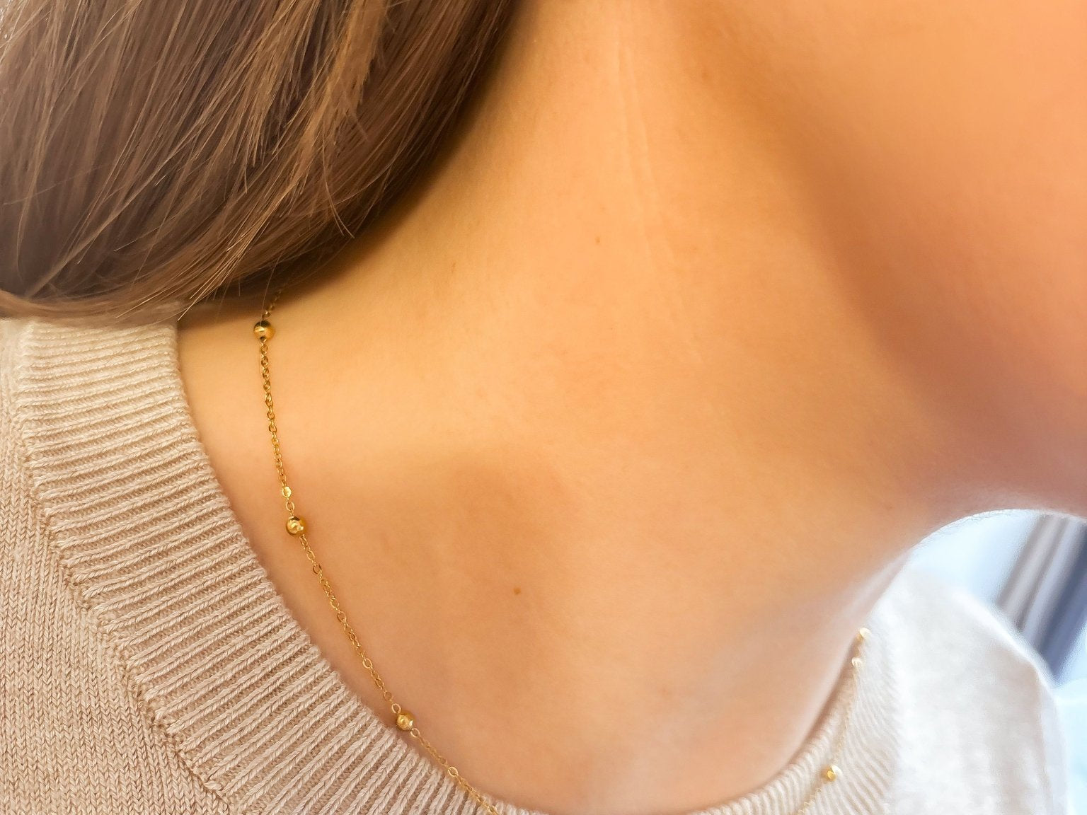 Dainty Beaded Chain Necklace - 18K Gold Plated Steel - Love and Lee Apparel