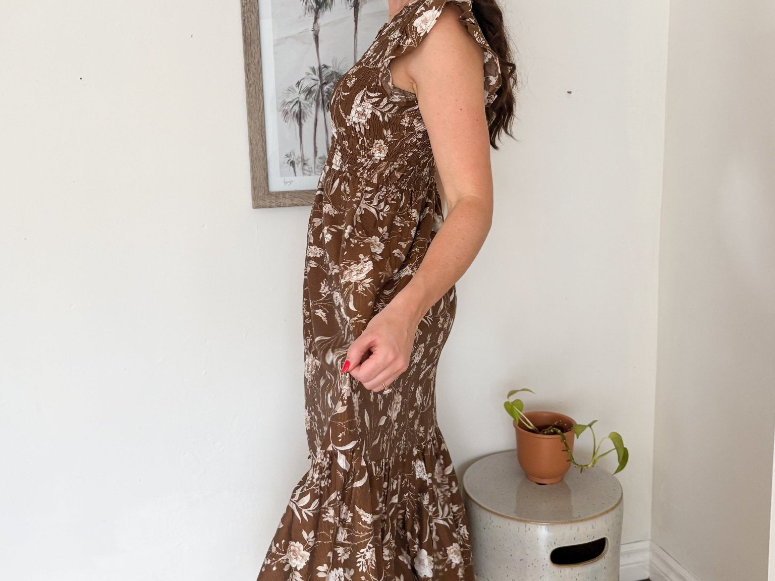 Villa Vacation Floral Smocked V Neck Button Down Midi Dress - Love and Lee Apparel