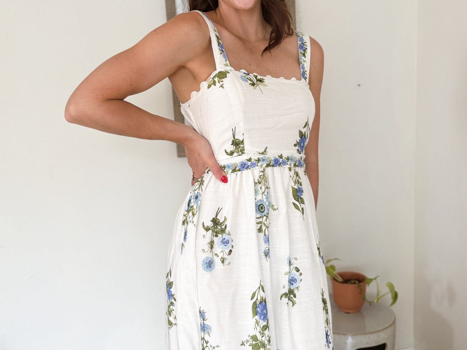 The Santorini Sunset Floral Border Pattern Belt Strap Midi Dress - Love and Lee Apparel