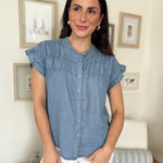 The Lina Chambray Shirred Yoke Button Down Top - Love and Lee Apparel