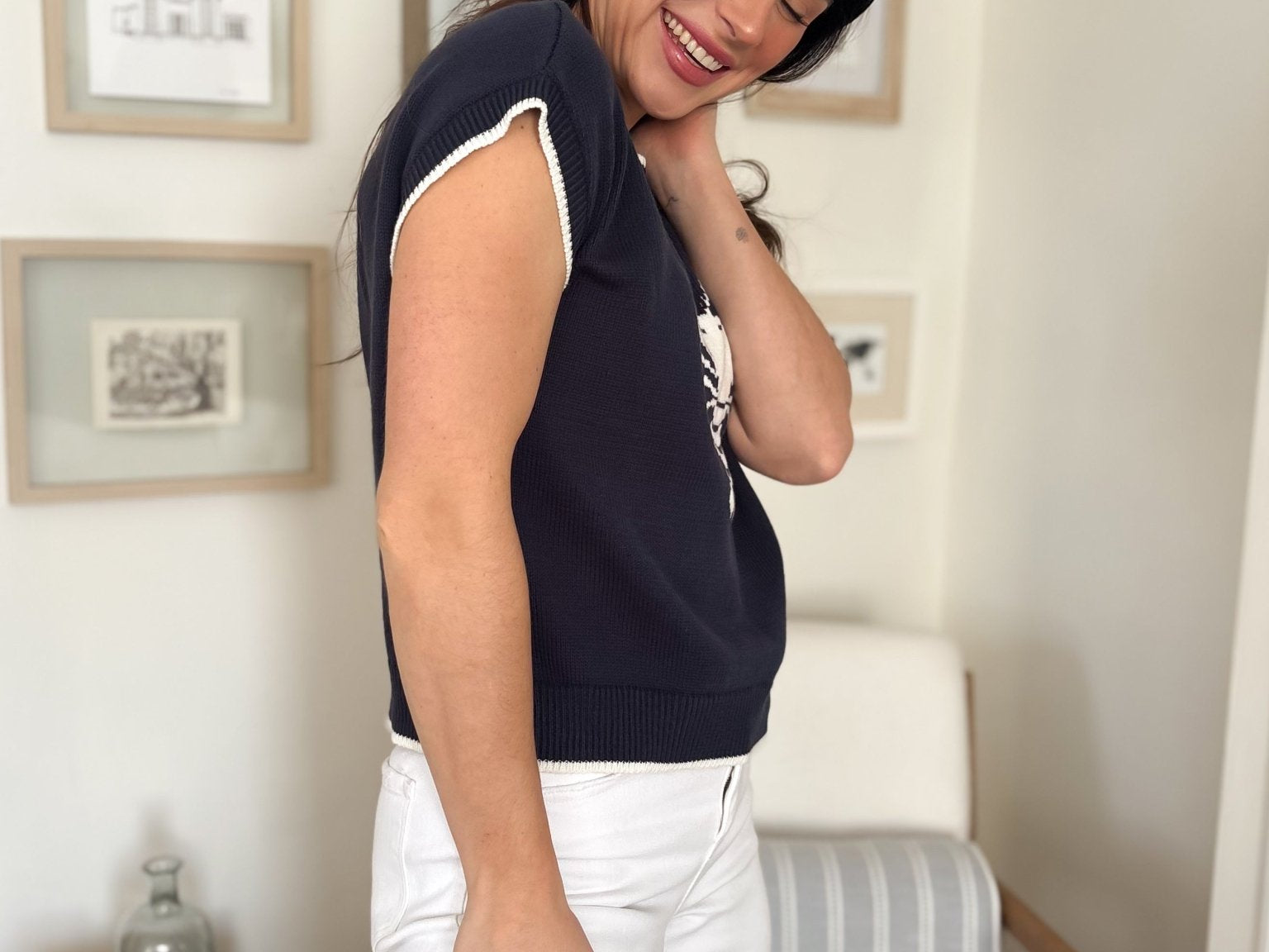 Lobster Motif Short Sleeve Knit Sweater - 2 colours available - Love and Lee Apparel