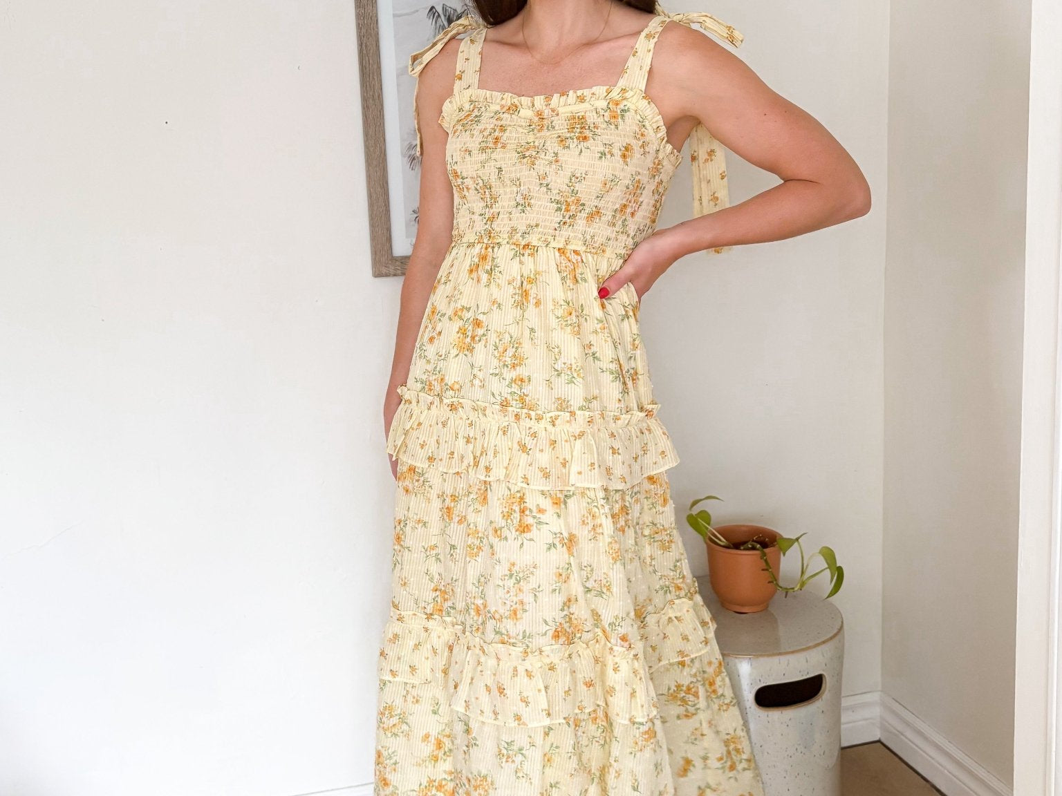 The Citrus Sip Floral Sweetheart Smocked Ruffle Detail Midi Dress - Love and Lee Apparel