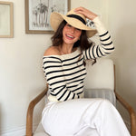 The Sasha Stripe Off the Shoulder Long Sleeve Knit Sweater - Love and Lee Apparel
