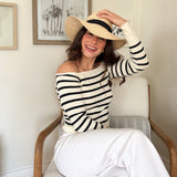 The Sasha Stripe Off the Shoulder Long Sleeve Knit Sweater - Love and Lee Apparel