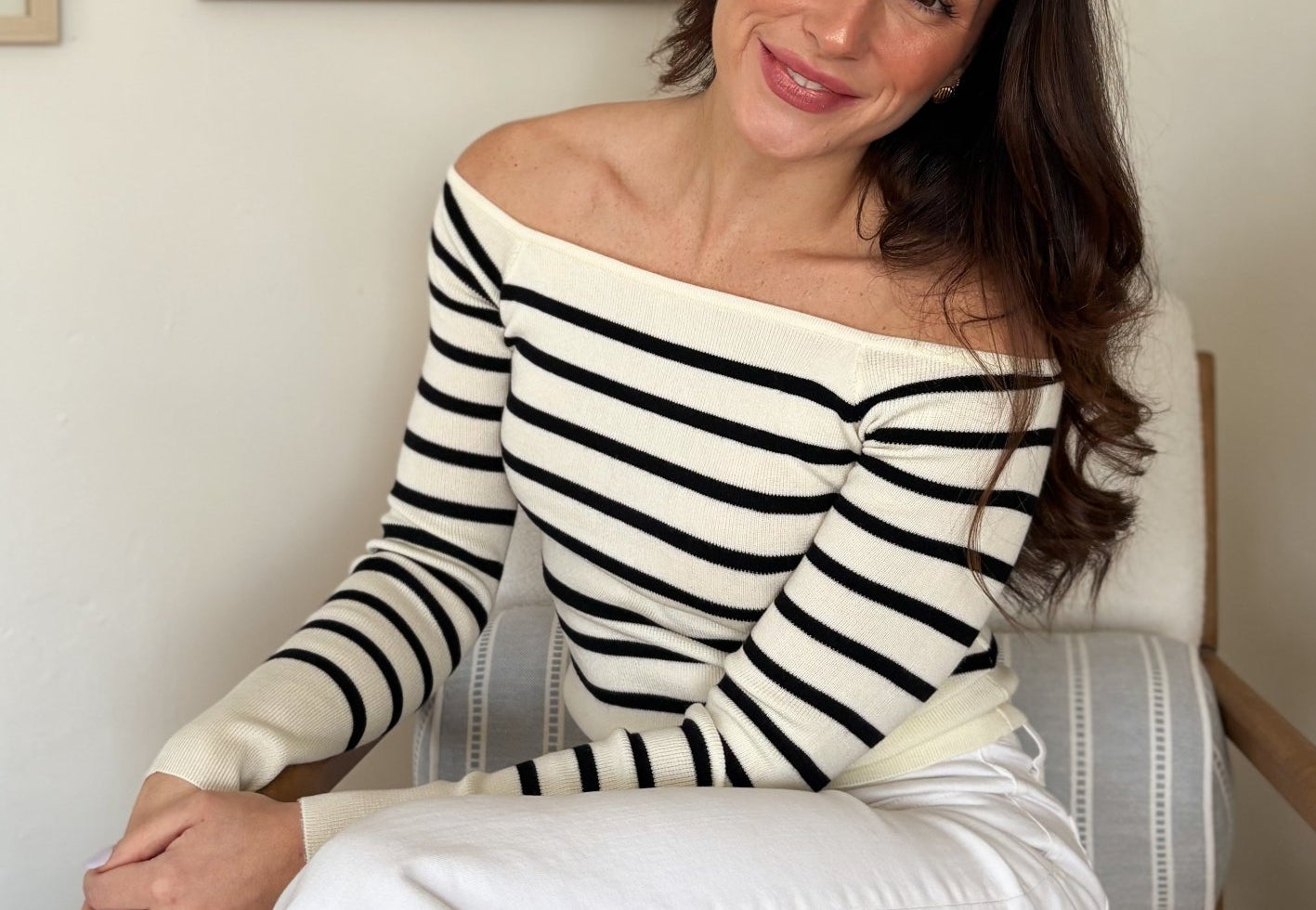 The Sasha Stripe Off the Shoulder Long Sleeve Knit Sweater - Love and Lee Apparel