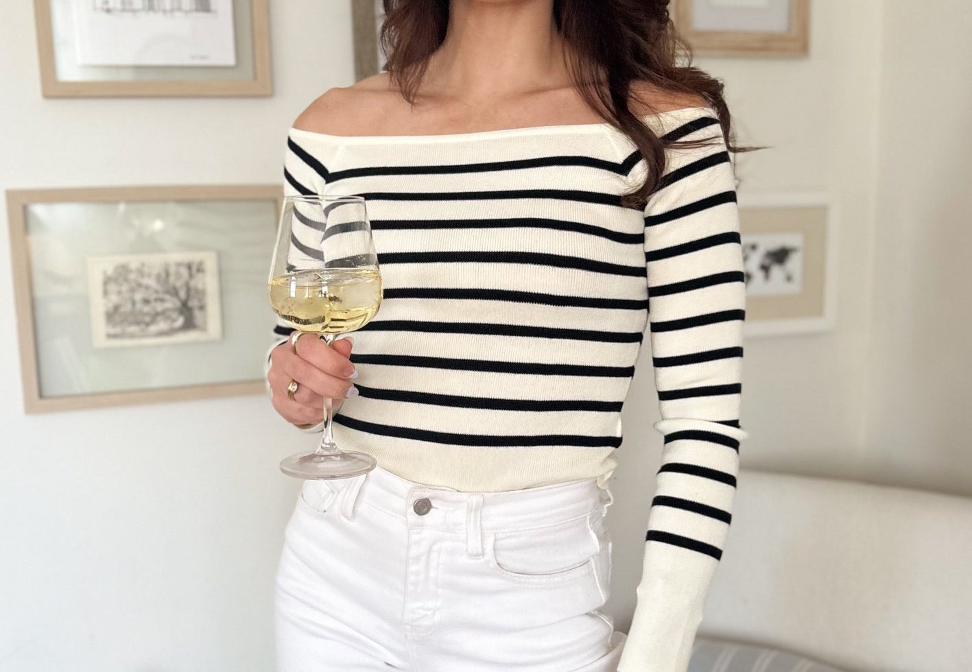 The Sasha Stripe Off the Shoulder Long Sleeve Knit Sweater - Love and Lee Apparel