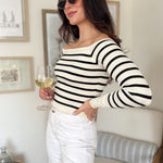 The Sasha Stripe Off the Shoulder Long Sleeve Knit Sweater - Love and Lee Apparel