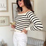 The Sasha Stripe Off the Shoulder Long Sleeve Knit Sweater - Love and Lee Apparel