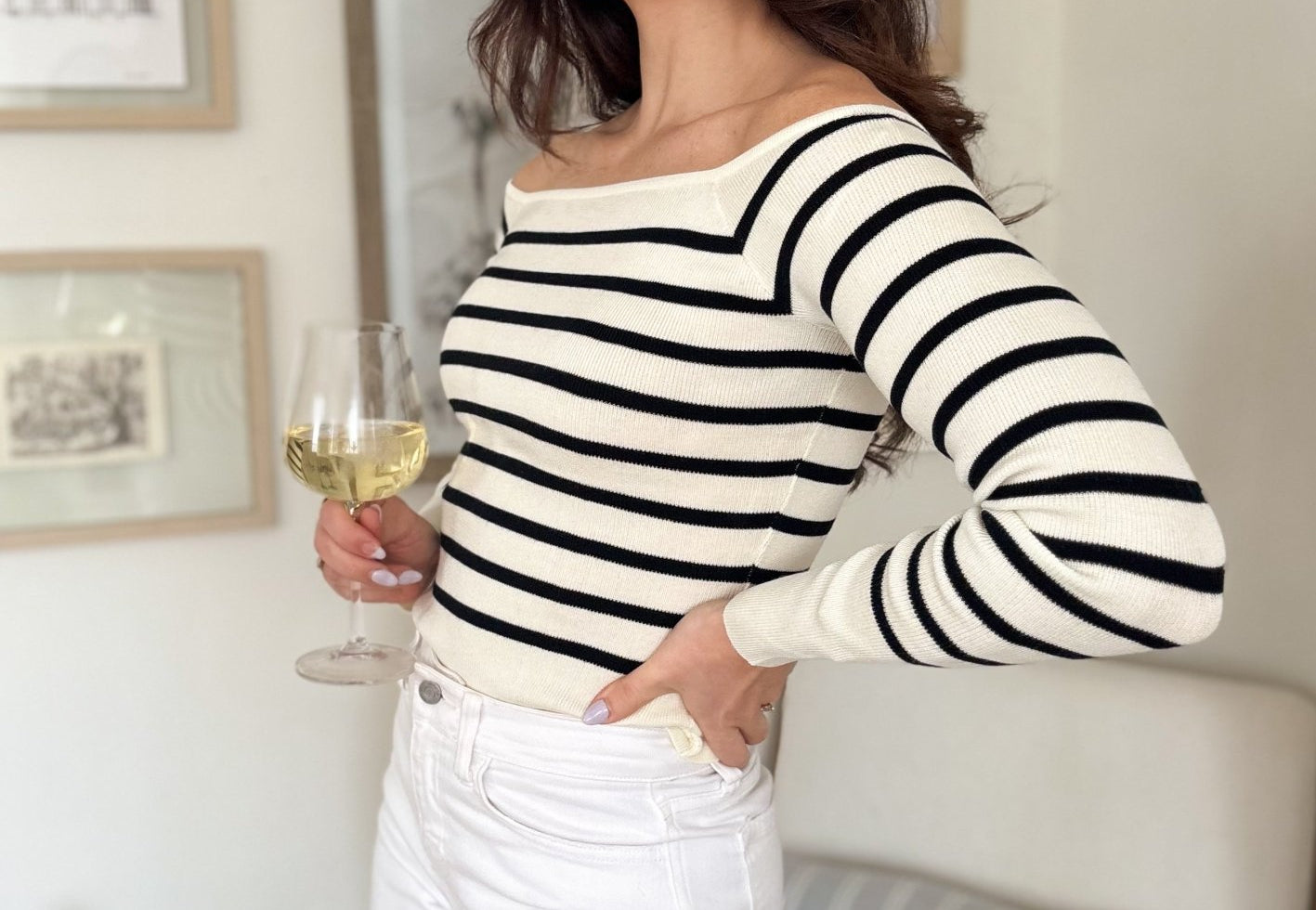 The Sasha Stripe Off the Shoulder Long Sleeve Knit Sweater - Love and Lee Apparel