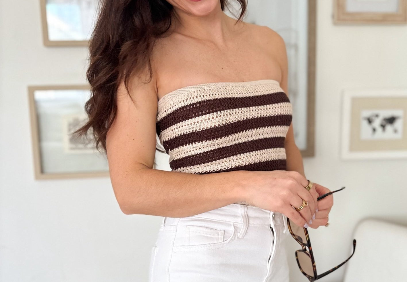 The Pheobe Stripe Strapless Crochet Knit Tube - Love and Lee Apparel