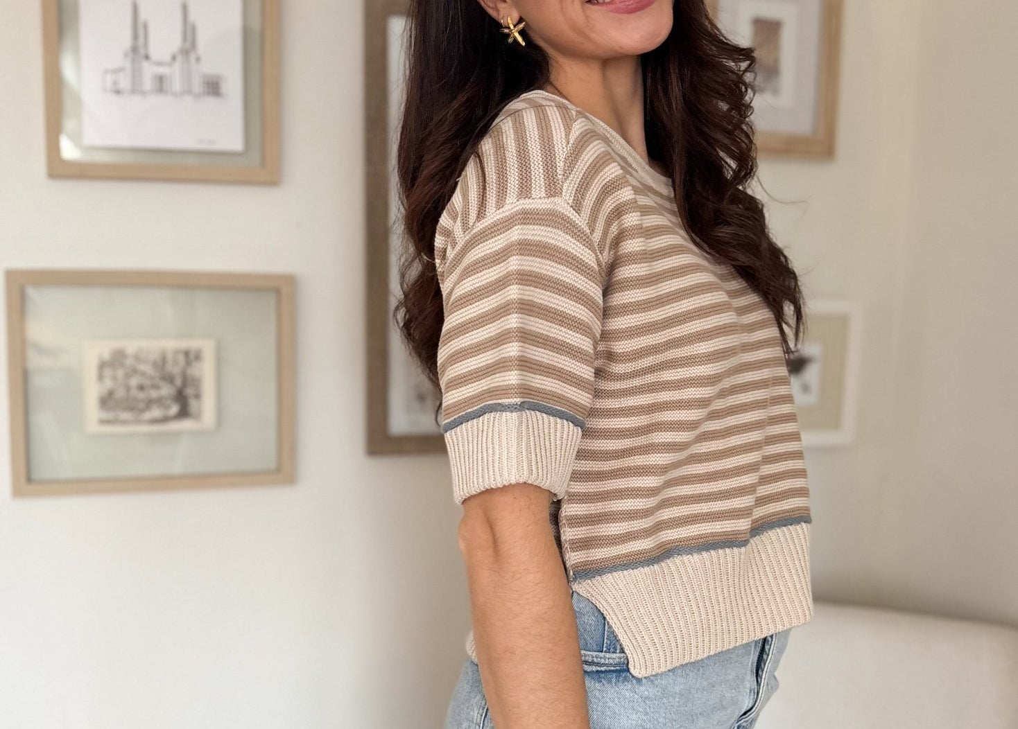 The Katrina Stripe Raw Edge Detail Contrast Trim Sweater - Love and Lee Apparel