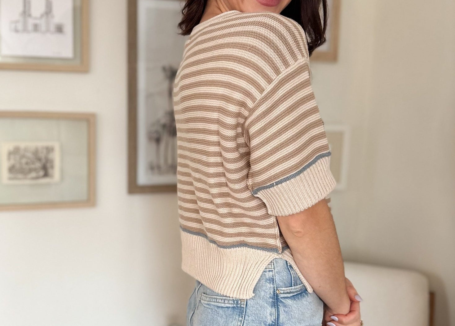 The Katrina Stripe Raw Edge Detail Contrast Trim Sweater - Love and Lee Apparel