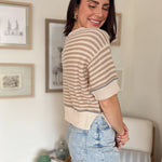 The Katrina Stripe Raw Edge Detail Contrast Trim Sweater - Love and Lee Apparel