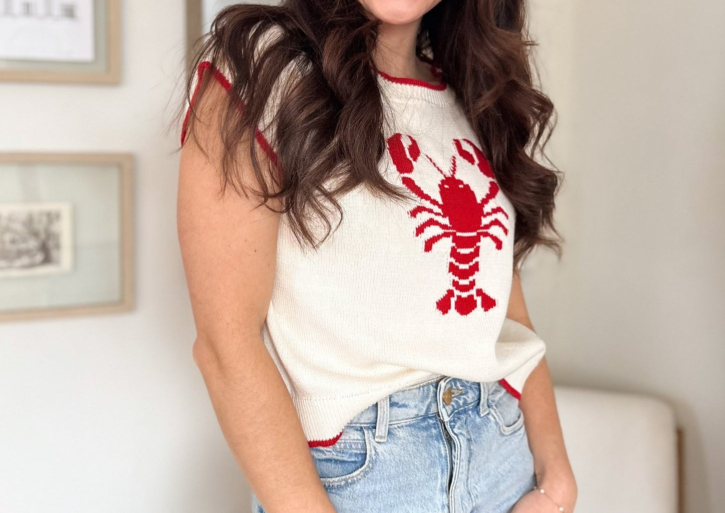 Lobster Motif Short Sleeve Knit Sweater - 2 colours available - Love and Lee Apparel