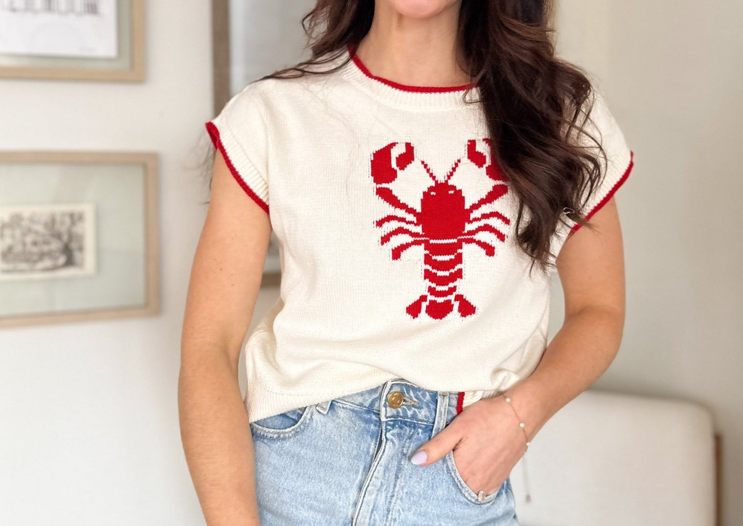 Lobster Motif Short Sleeve Knit Sweater - 2 colours available - Love and Lee Apparel