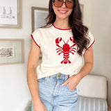 Lobster Motif Short Sleeve Knit Sweater - 2 colours available - Love and Lee Apparel