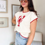 Lobster Motif Short Sleeve Knit Sweater - 2 colours available - Love and Lee Apparel