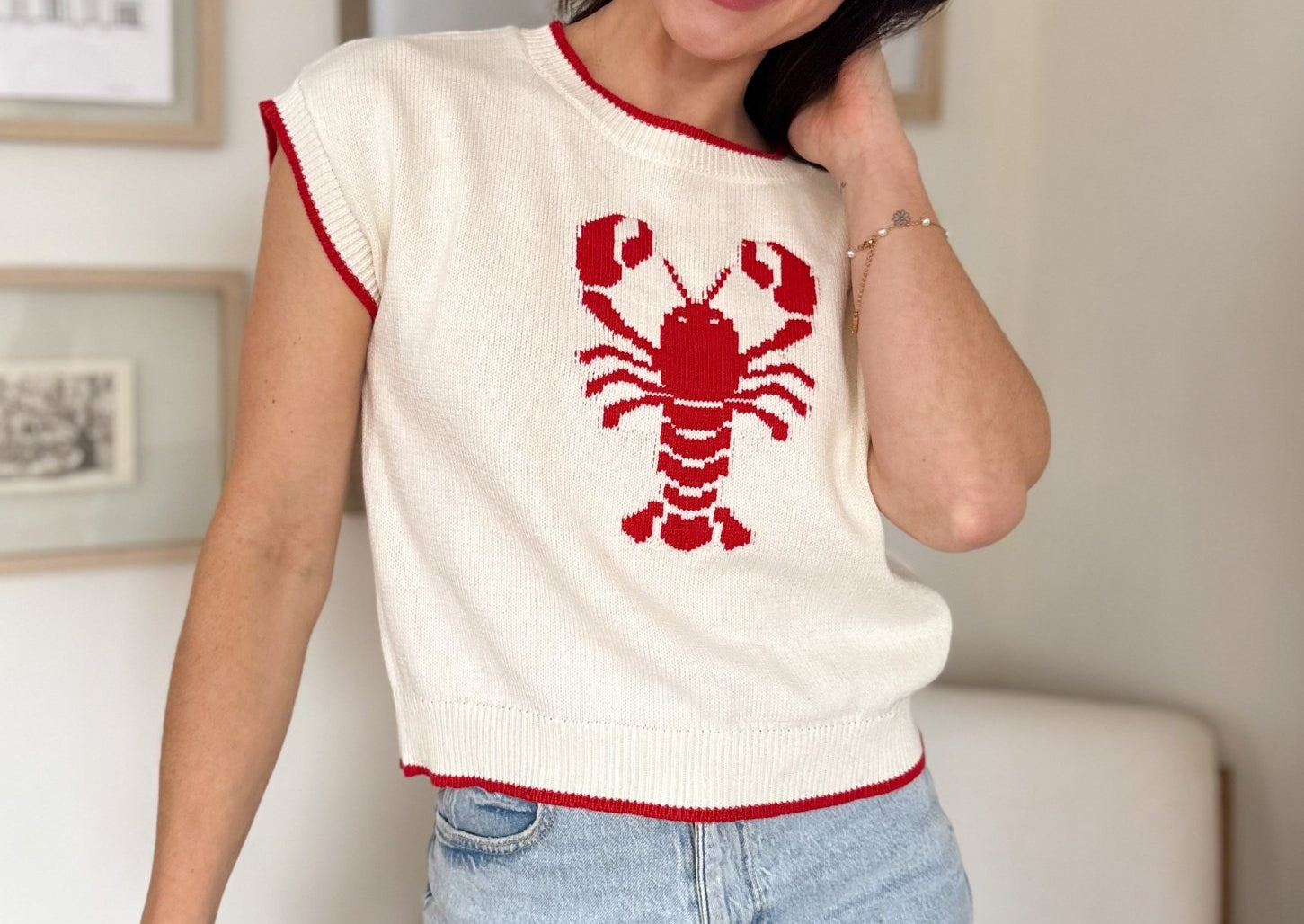 Lobster Motif Short Sleeve Knit Sweater - 2 colours available - Love and Lee Apparel