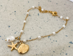 Starfish And Seashell Anklet 18K Gold Plated Steel - Love and Lee Apparel