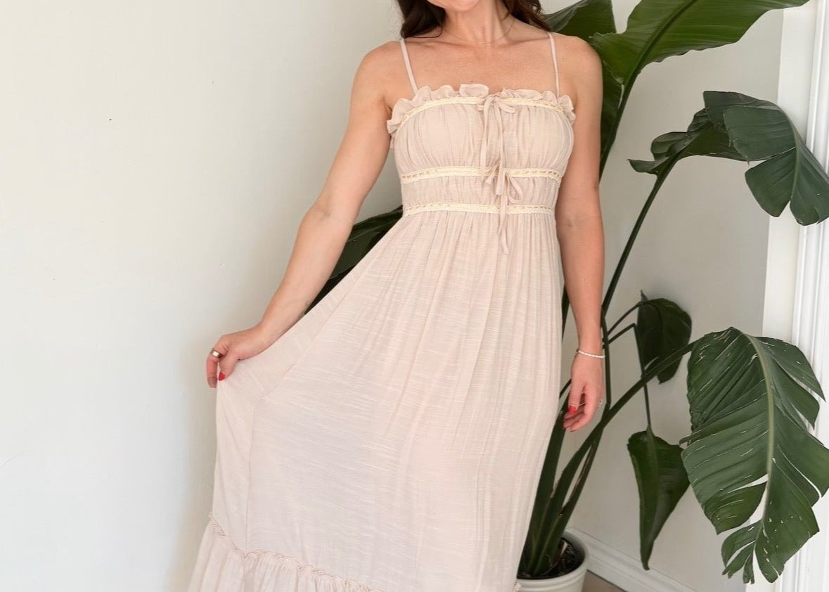 Lacey Smocking Lace Ruffled A-line Flowy Dress - Love and Lee Apparel