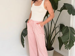 The Eliza Pink Woven Long Pants with Eyelet Lace Detail - Love and Lee Apparel