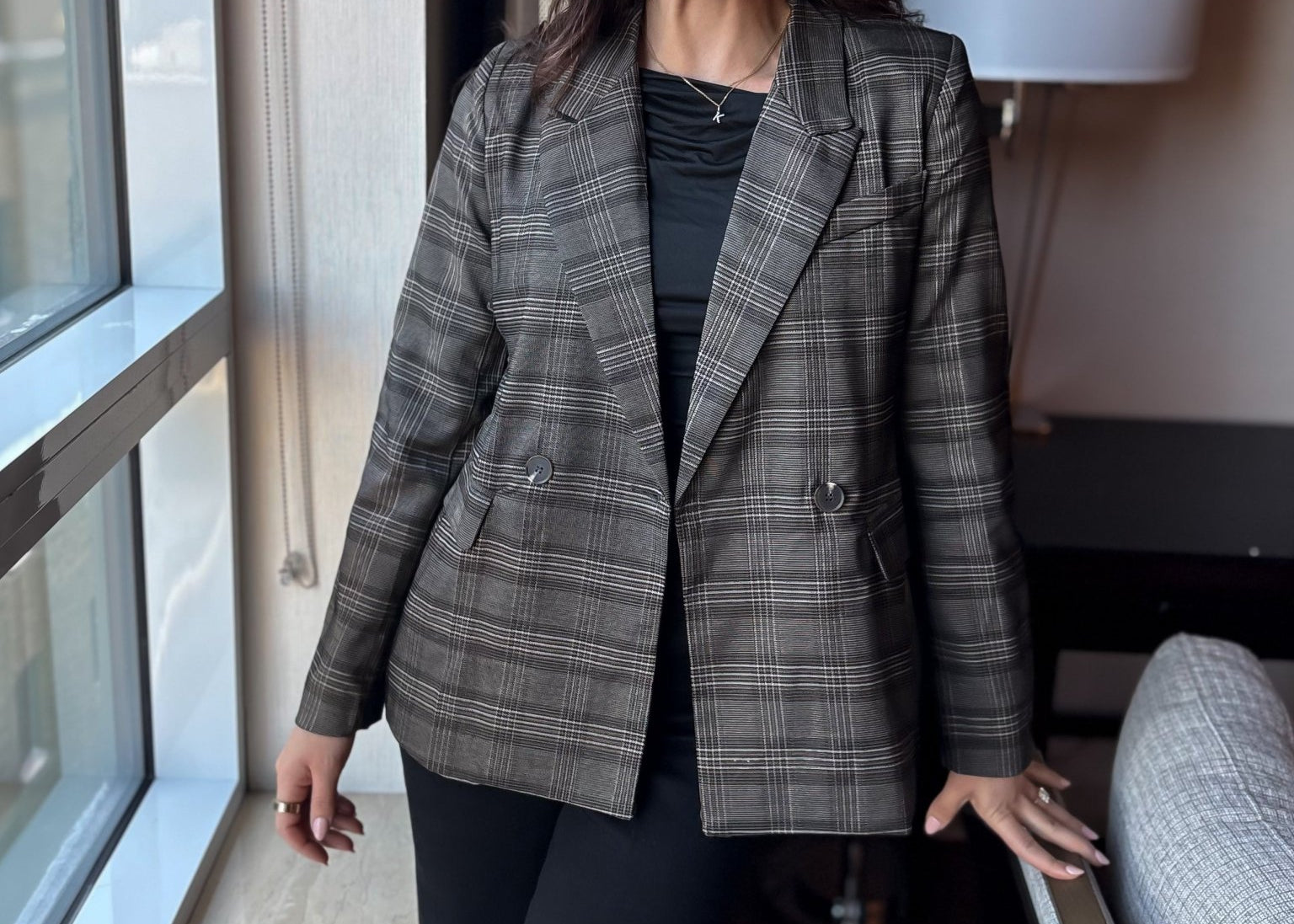 Charlene Plaid Double Breasted Blazer - Love and Lee Apparel