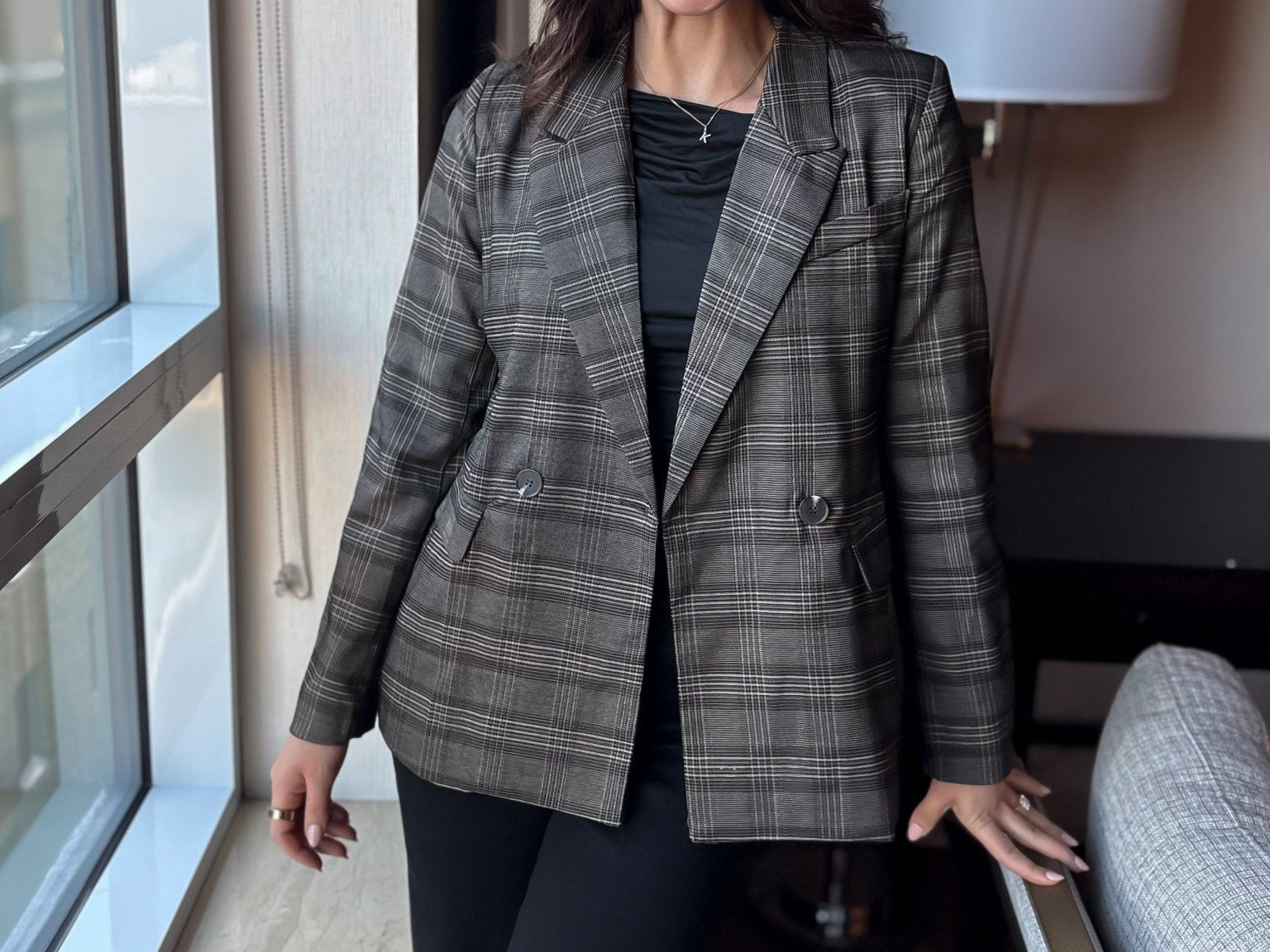 Charlene Plaid Double Breasted Blazer - Love and Lee Apparel