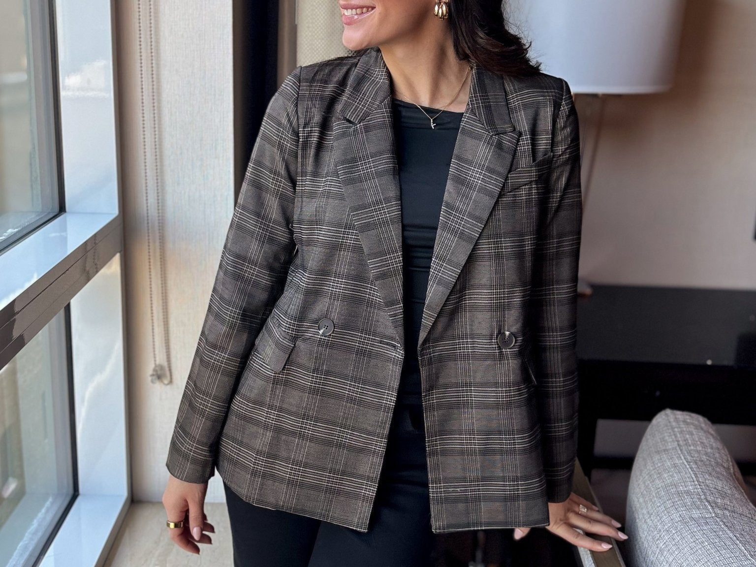 Charlene Plaid Double Breasted Blazer - Love and Lee Apparel