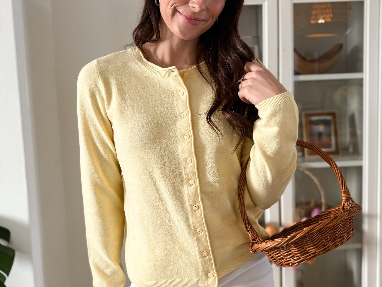 The Sarafina Round Neck Button Up Cardigan in Yellow - Love and Lee Apparel