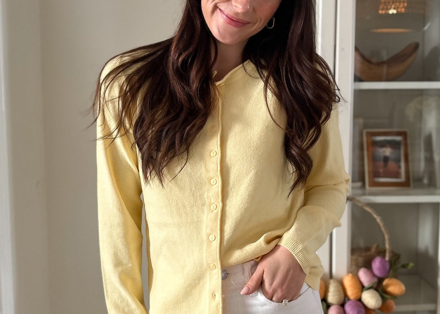 The Sarafina Round Neck Button Up Cardigan in Yellow - Love and Lee Apparel