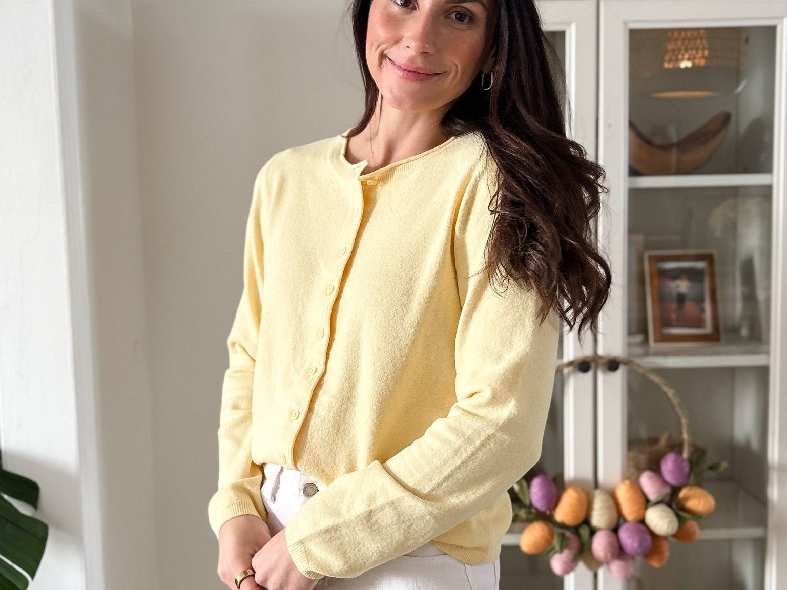 The Sarafina Round Neck Button Up Cardigan in Yellow - Love and Lee Apparel