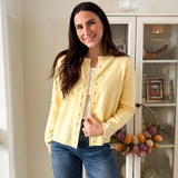 The Sarafina Round Neck Button Up Cardigan in Yellow - Love and Lee Apparel