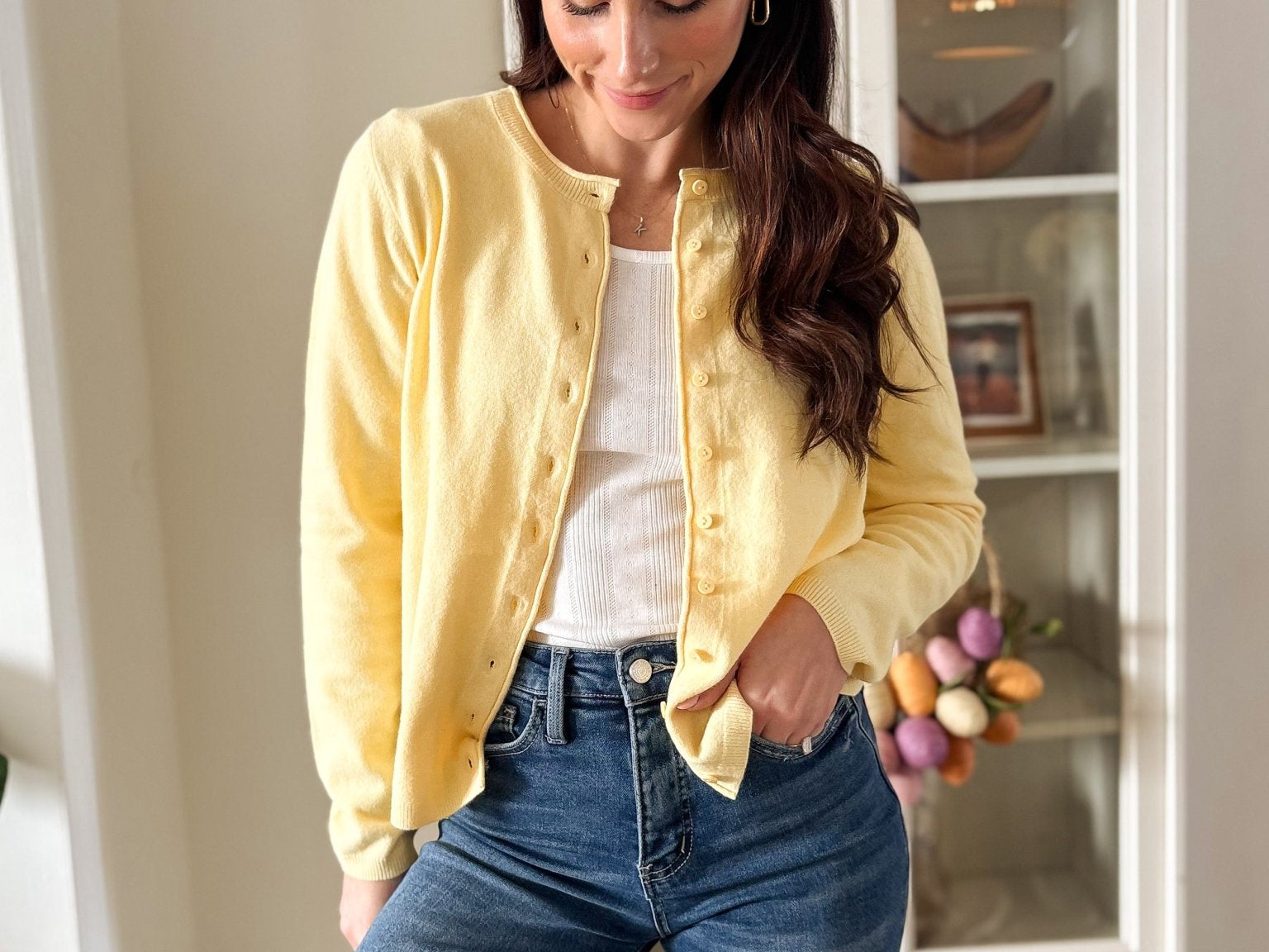 The Sarafina Round Neck Button Up Cardigan in Yellow - Love and Lee Apparel